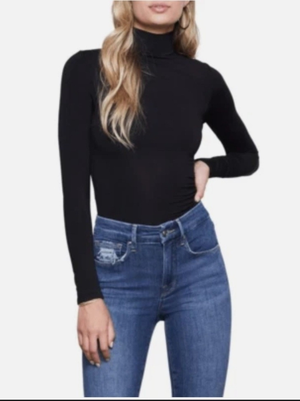 Good American Black Long-Sleeve Turtleneck Top
